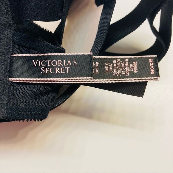 Victoria Secret Banded Lace Very Sexy Push Up Bra Caged Wide Strap Sz 34C Black - Picture 12 of 15